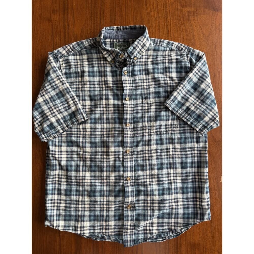 Woolrich Men's Blue Plaid Short-Sleeve Button-Down - Size L